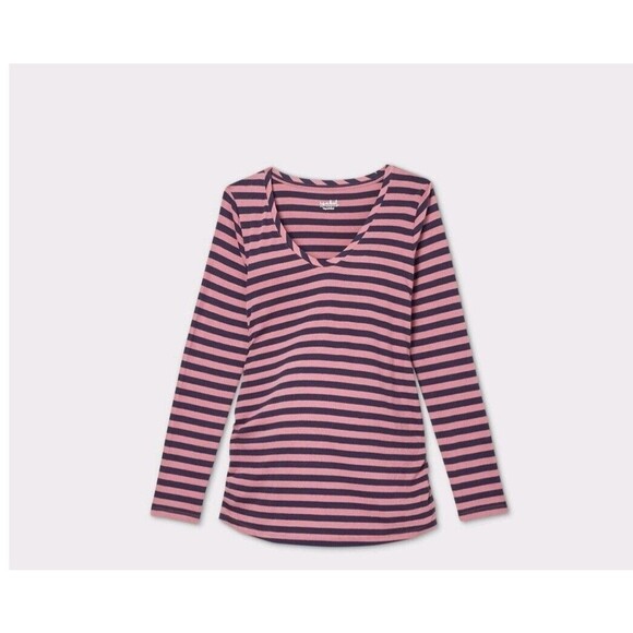 Ingrid &amp; Isabel Tops - Ingrid & Isabel Maternity striped  LS Shirred Sides Medium NWT